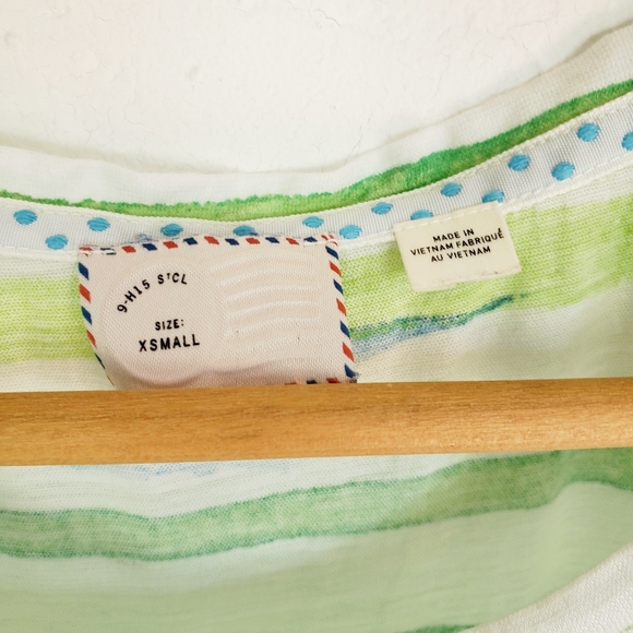 Anthro Postcard Green Stripes & Blue Bird T-Shirt - Picture 6 of 10